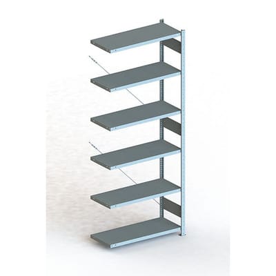 Meta Steckregal Anbauregal CLIP 230 S3 AR 2500 x 1000 x 400 mm 6 Böden, lichtgrau zerlegte Rahmen