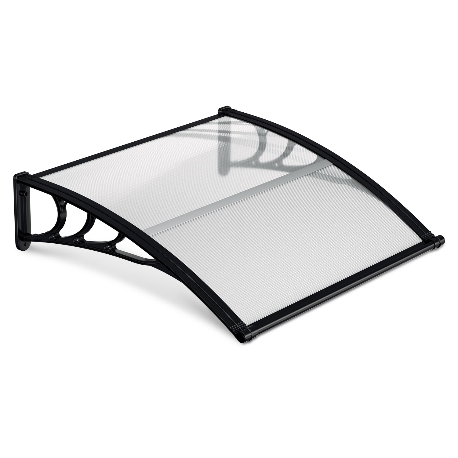 Wolketon Vordach Haustür Mit Regenrinne 120 X 100 Cm, Türüberdachung Aus Polycarbonat, Schwarz/transparent, Regenschutz Für Eingang