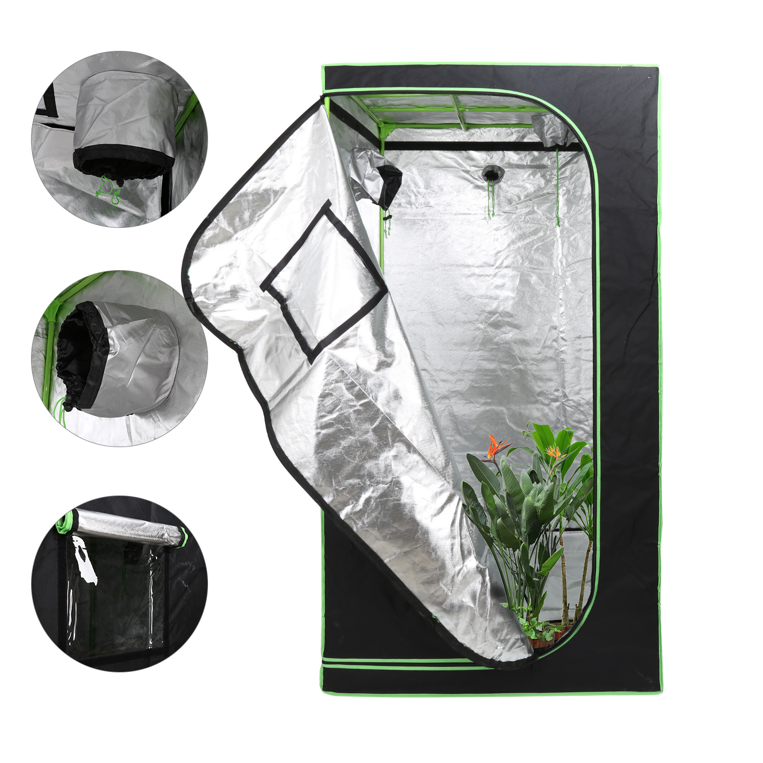 Wolketon Growbox 100 X 100 X 200 Cm, Indoor Pflanzenzelt Aus 600d Oxford, Lichtdicht Und Reflektierend, Mit Sichtfenster Und Belüftung