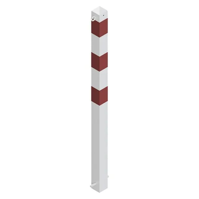 Schake Absperrpfosten Typ 470B/1, ortsfest, zum Einbetonieren, 70x70mm, weiß / rot + 1 Öse