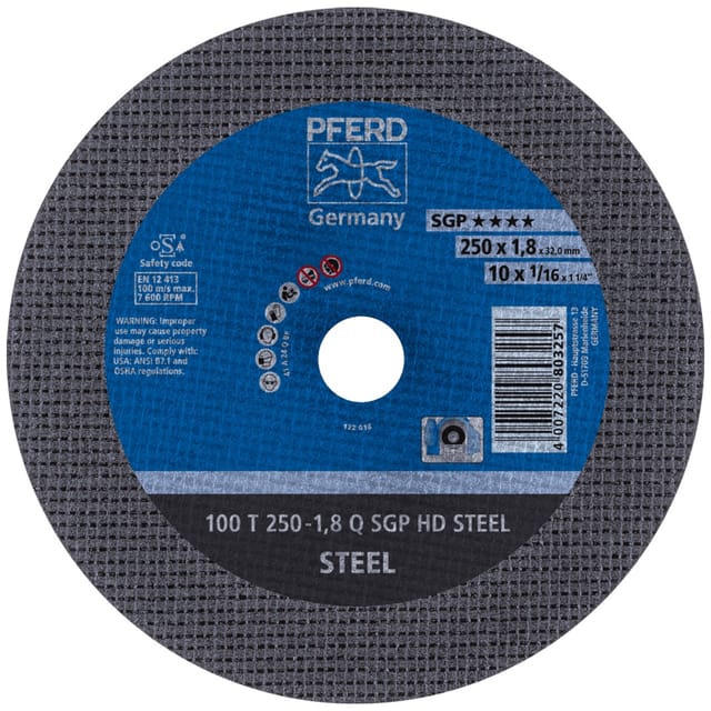 PFERD TOOLS Stationäre Trennscheibe T 250x1,8x32 mm "mittelhart" HD STEEL für Stahl 100m/s