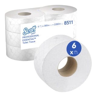 Scott Essential Jumbo Toilettenpapierrolle, 6 Rollen x 380m Blatt 2-lagigen Toilettenpapiers