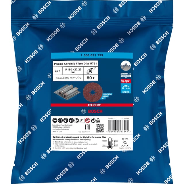 Bosch EXPERT R781 Prisma Ceramic Fiberscheibe 180mm 22,23mm G 80 für Winkelschleifer mit X-LOCK und mit Spannmutter