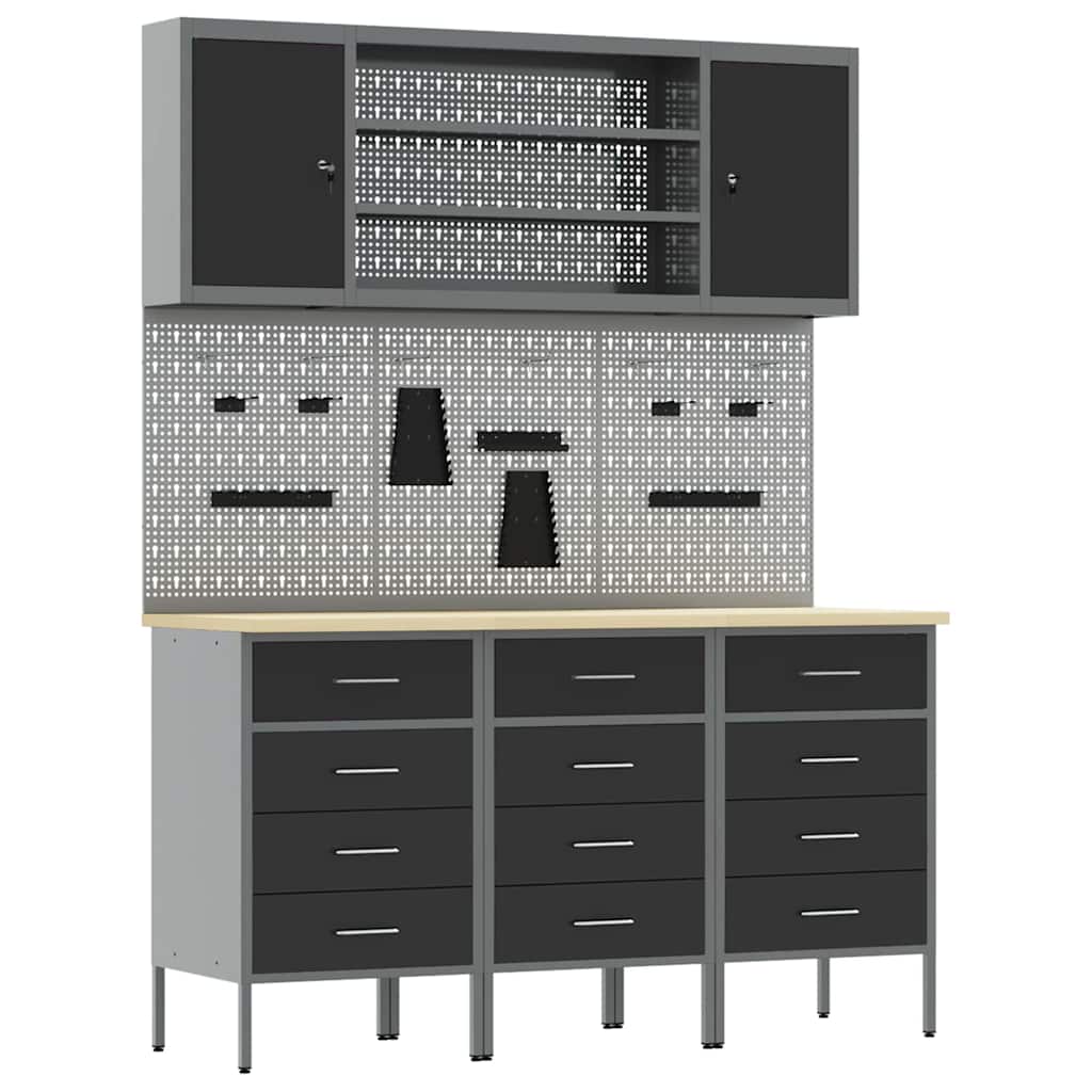 Werkbank Mit Schubladen 7 Pcs Schwarz 150 X 55 X 200 Cm Stahl Vidaxl
