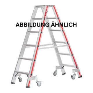 Hymer Stufenstehleiter mit Rollen, beidseitig begehbar, 2x3 Stufen
