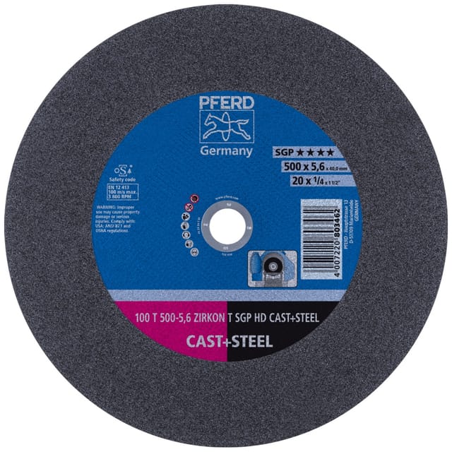 PFERD TOOLS Stationäre Trennscheibe T 500x5,6x40mm "sehr hart" HD CAST+STEEL für Guss/Stahl 100m/s