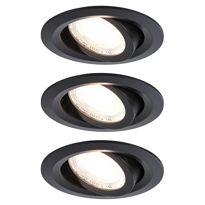 Paulmann LED-Einbauleuchten-Set rund FixedLED (Ø x H: 8,2 x 3,5 cm, Schwarz, 3 Stk., Warmweiß)