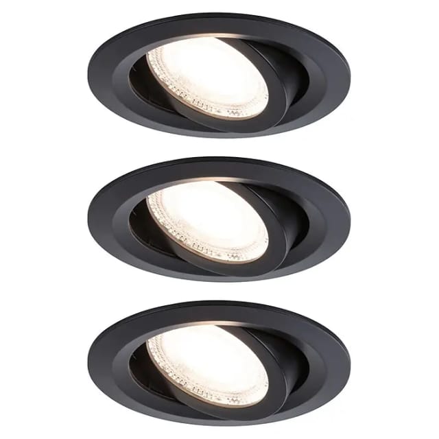 Paulmann LED-Einbauleuchten-Set rund FixedLED (Ø x H: 8,2 x 3,5 cm, Schwarz, 3 Stk., Warmweiß)