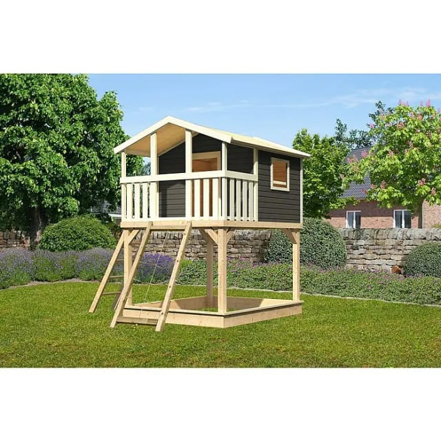 KARIBU Stelzenhaus, BxHxT: 198 cm x 309 cm x 244 cm, terragrau