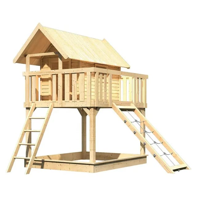 KARIBU Stelzenhaus, BxHxT: 198 cm x 329,5 cm x 243 cm, natur - braun