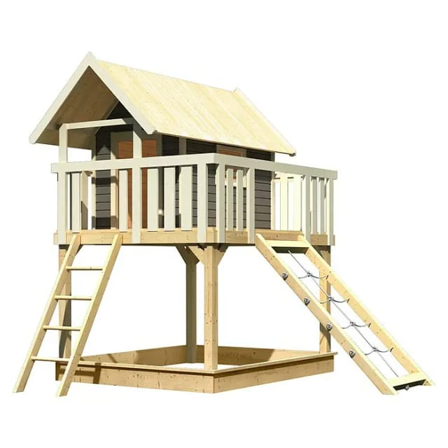 KARIBU Stelzenhaus, BxHxT: 198 cm x 329,5 cm x 243 cm, terragrau