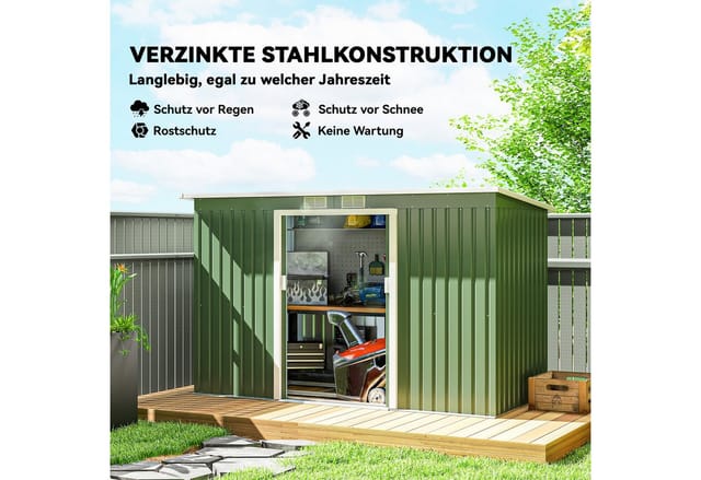 Outsunny Gerätehaus »Gartenschrank«, Metall, BxHxT: 280 x 173 x 130 cm (Außenmaße inkl. Dachüberstand) - gruen