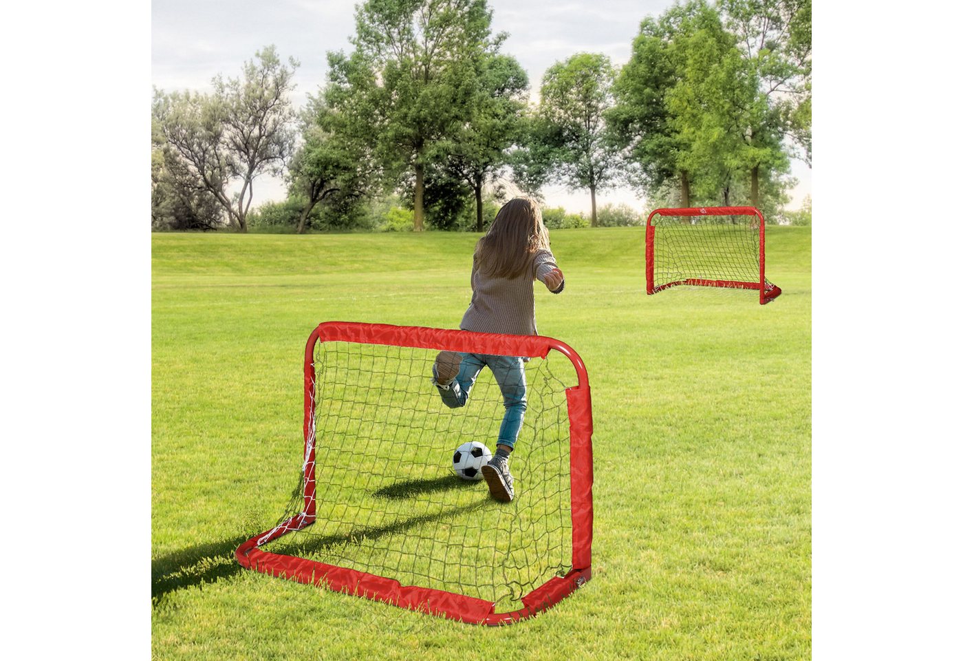 HOMCOM Fußballtor, rot, Stahl Bild 2