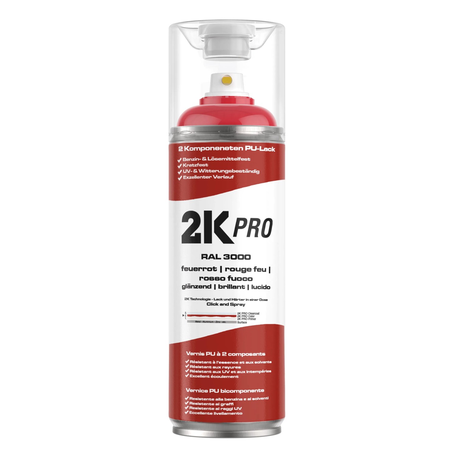 2K PRO Spraydose 400ml RAL3000 Feuerrot Glanz