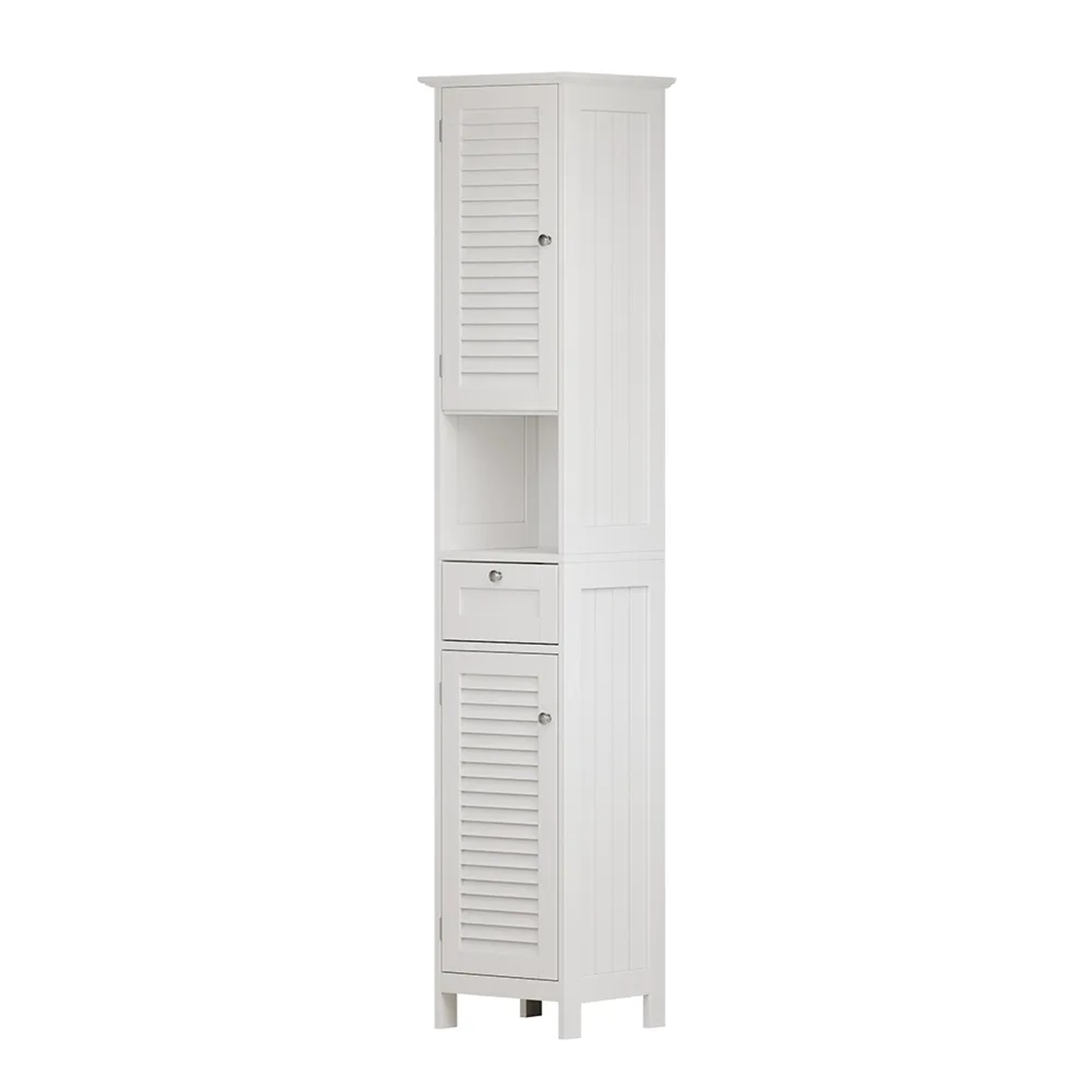 Vicco Badschrank Riad Weiß 32 x 170 cm mit Türen Schublade und offenem Fach