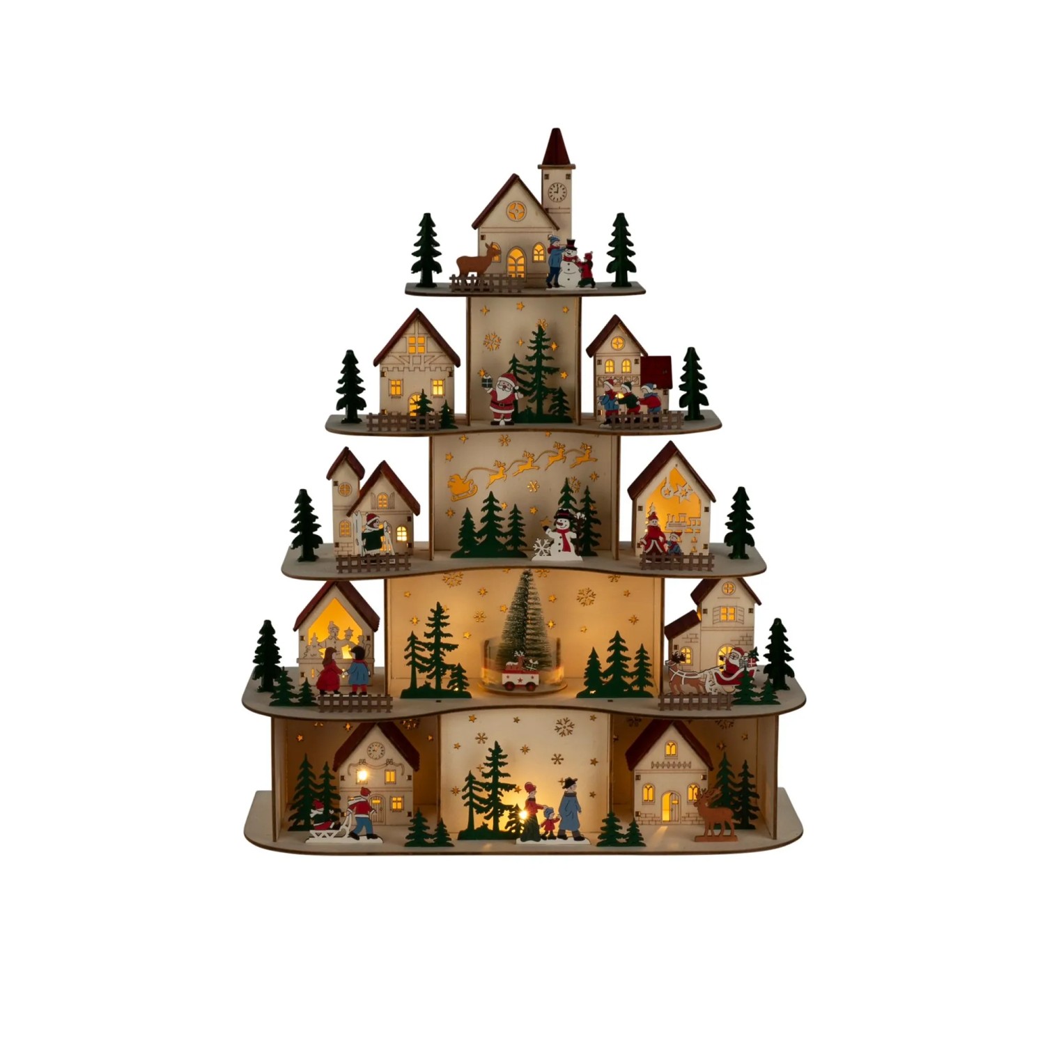 Konstsmide Holzsilhouette Weihnachtsdorf mit 19 LEDs & 5 Ebenen für Innen