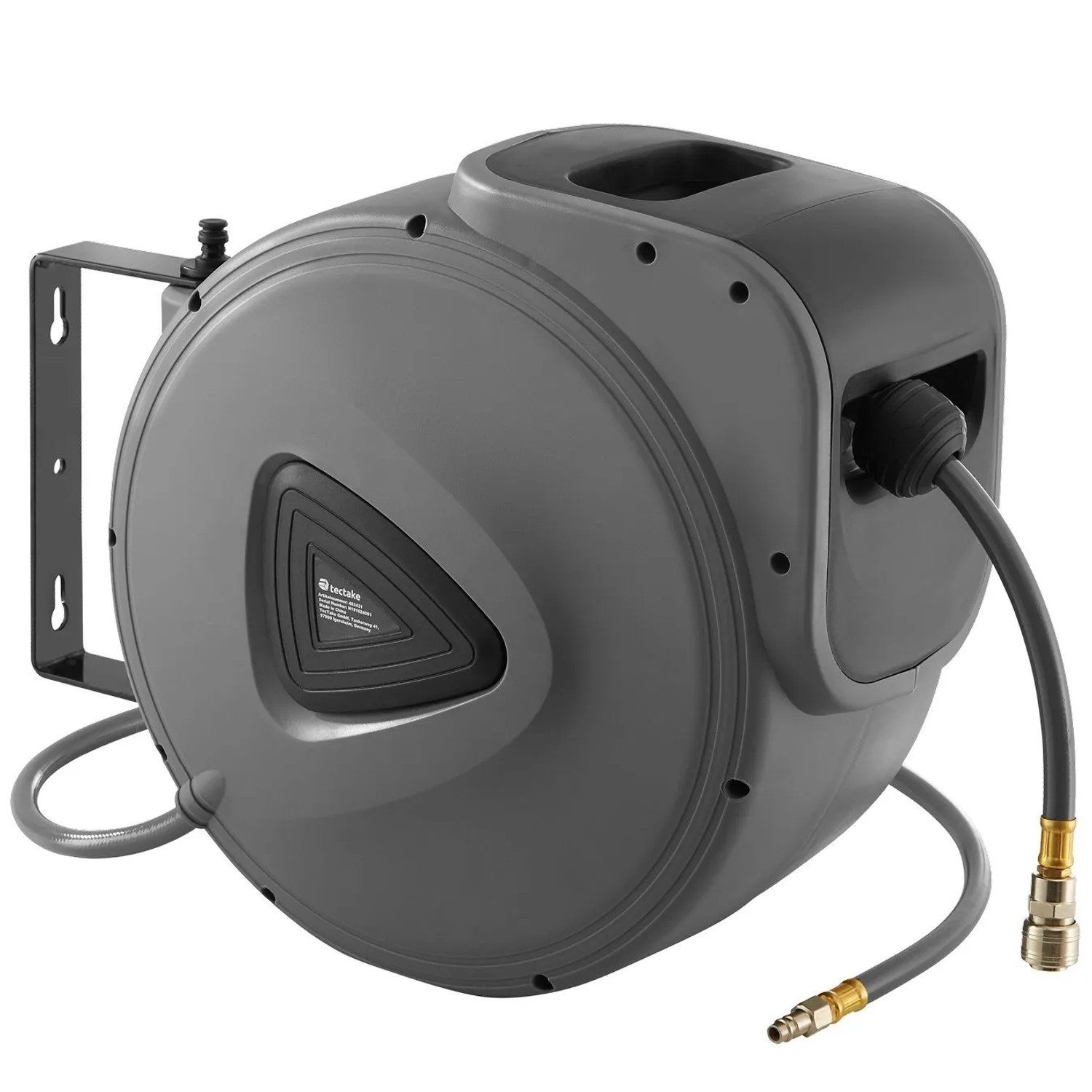 Tectake Druckluftschlauch Mit Trommel Mit ¼ Zoll Schnellkupplung Aufroll Automatik Mit Schlauchstopp 62 x 23 x 41 cm Grau