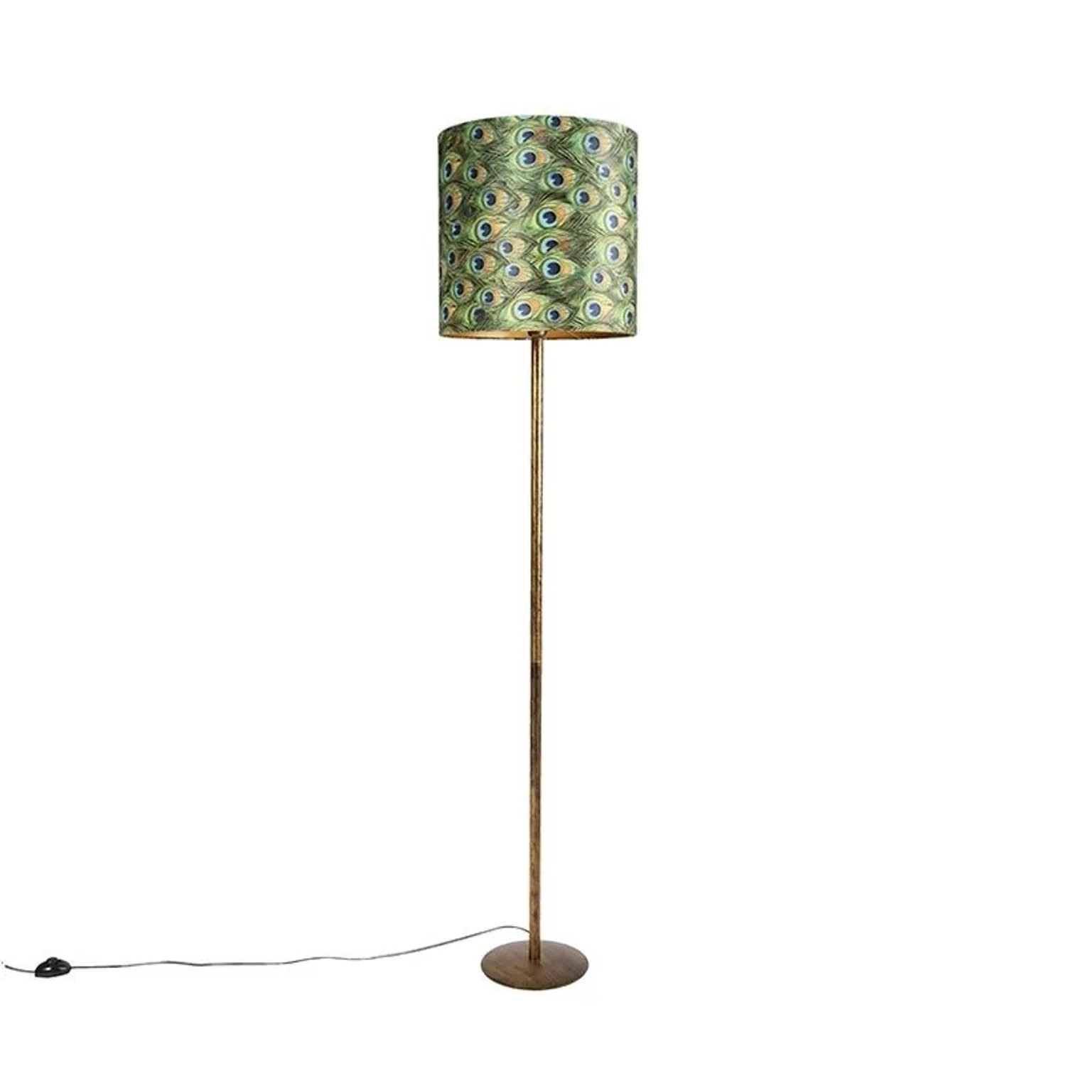 QAZQA Vintage Stehleuchte Gold mit Pfauenschirm 40 cm Simplo