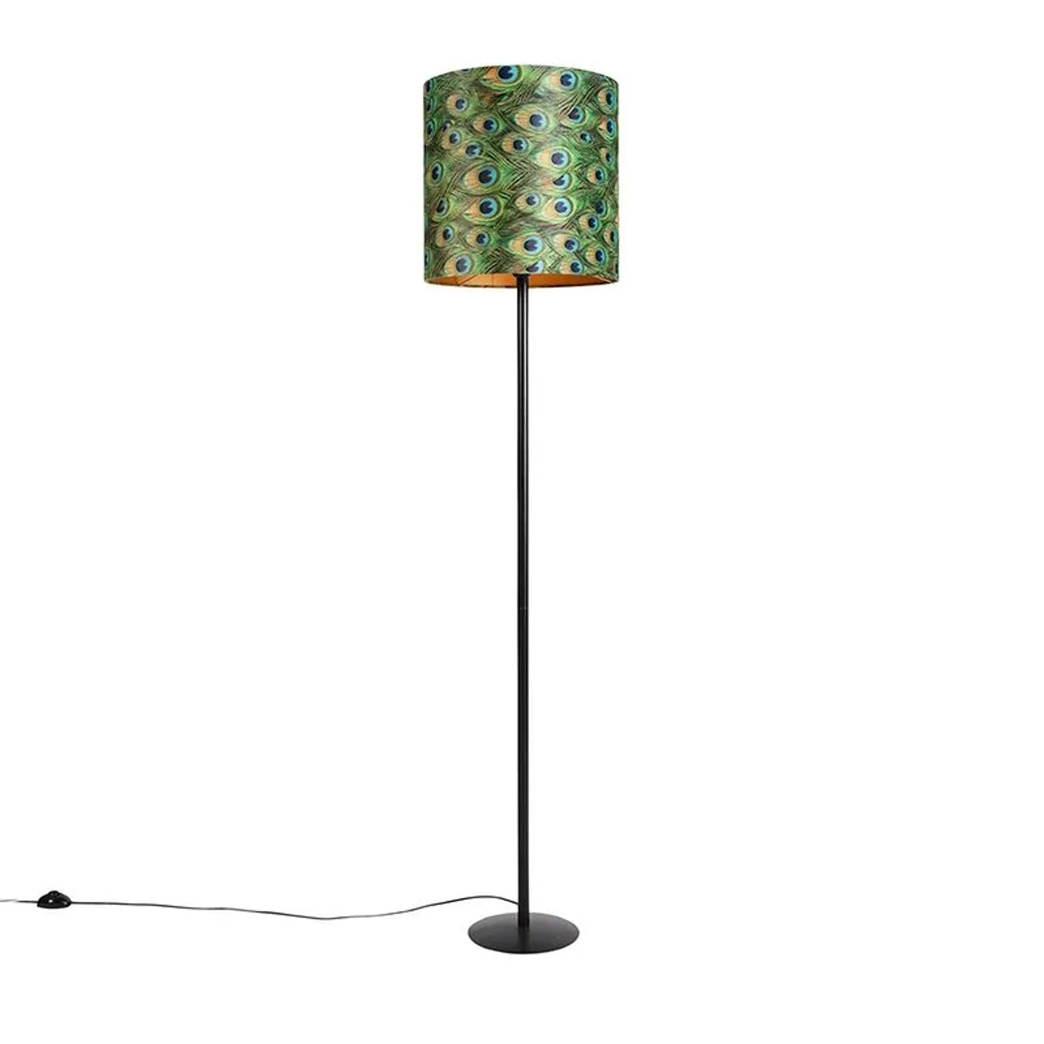 QAZQA Schwarze Stehlampe mit Veloursschirm PfauenGold 40 cm Simplo