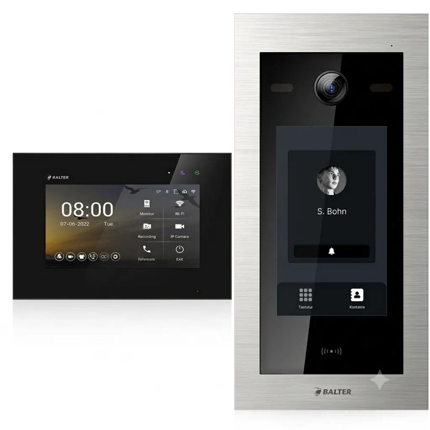 Balter EVO HD Touch Video Türsprechanlage Touchscreen RFID Einfamilienhaus 1x 7 Zoll Monitor Silber Schwarz