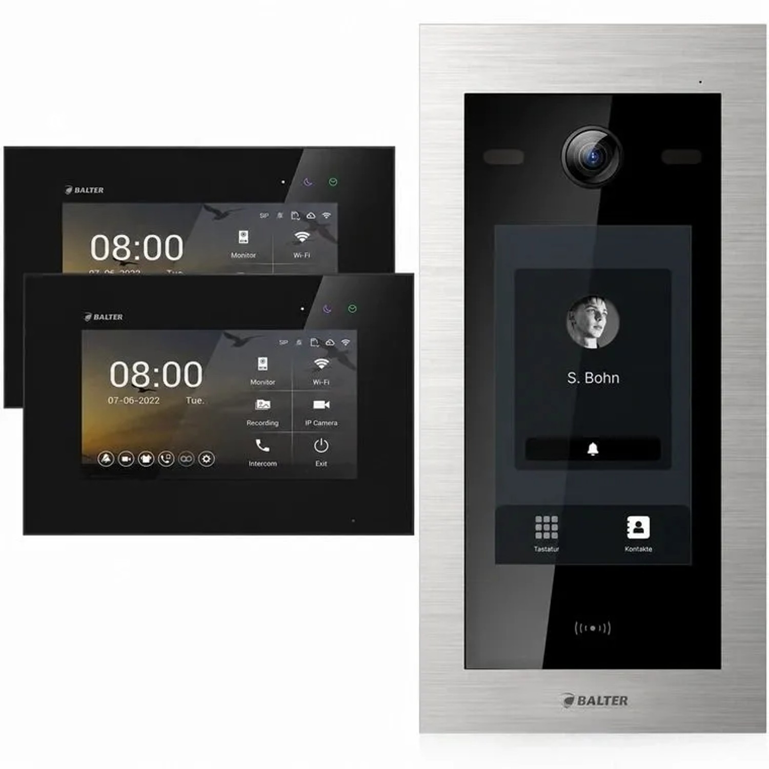 Balter EVO HD Touch Video Türsprechanlage Touchscreen RFID Einfamilienhaus 2x 7 Zoll Monitor Silber Schwarz