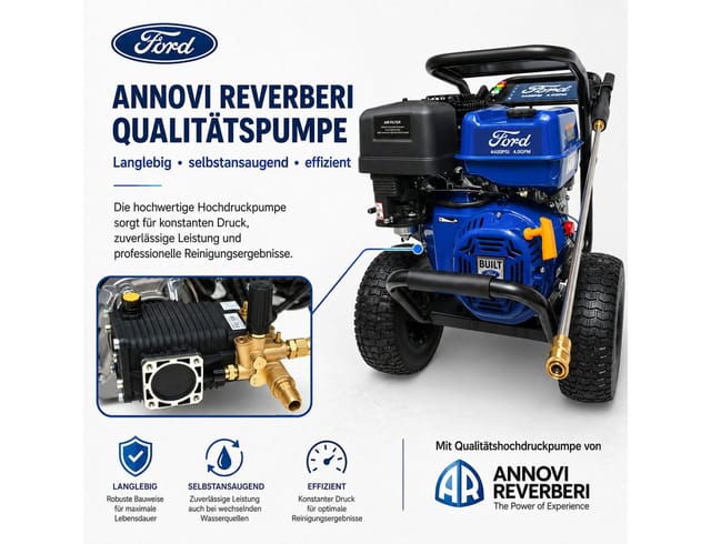 DeTec. Benzin Hochdruckreiniger Ford 13 PS 303 Bar 420 ccm Mit 21 Zoll Flächenreiniger 52 cm