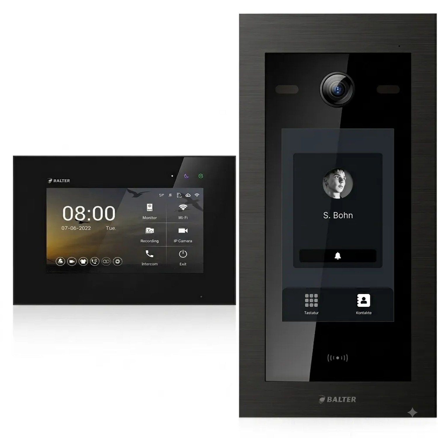 Balter EVO HD Touch Video Türsprechanlage Touchscreen RFID Einfamilienhaus 1x 7 Zoll Monitor Schwarz