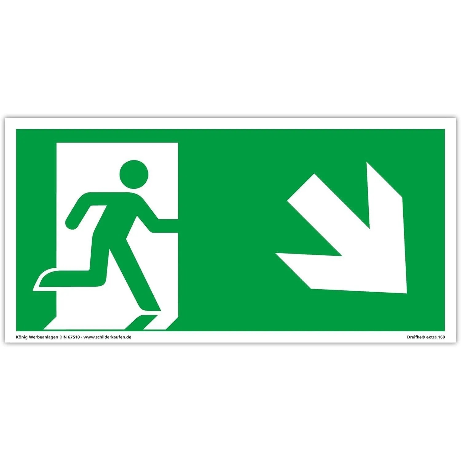 Dreifke Notausgangsschild Langnachleuchtend PVC 297 x 148 mm Pfeil Rechts Schräg Abwärts