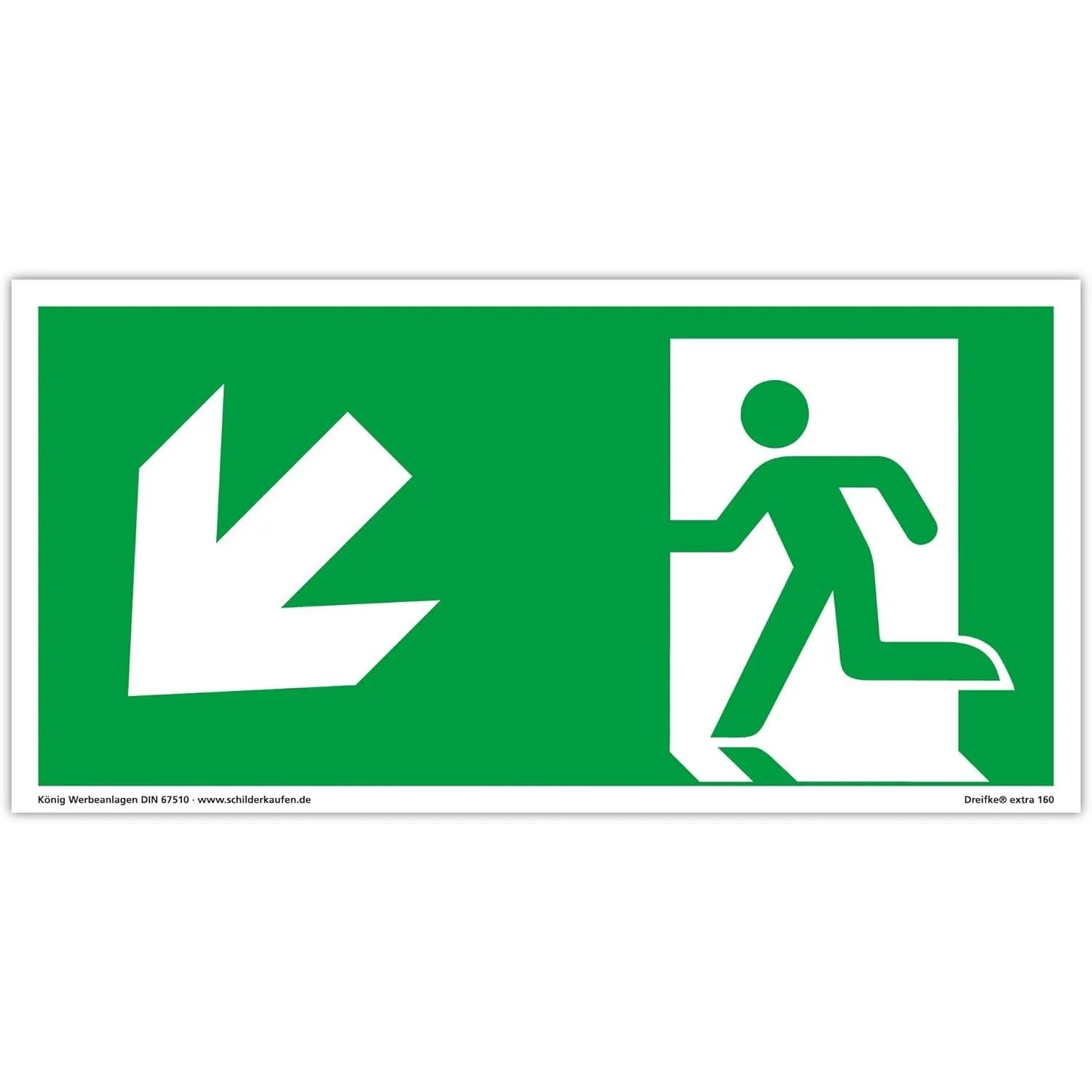Dreifke Notausgangsschild Langnachleuchtend PVC 297 x 148 mm Pfeil Links Schräg Abwärts