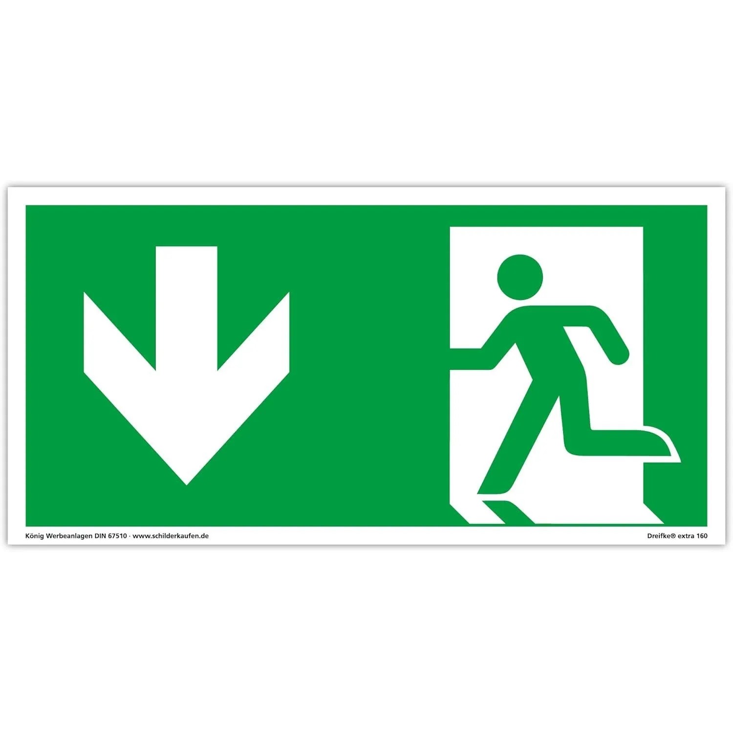 Dreifke Notausgangsschild Langnachleuchtend PVC 297 x 148 mm Pfeil Links Abwärts