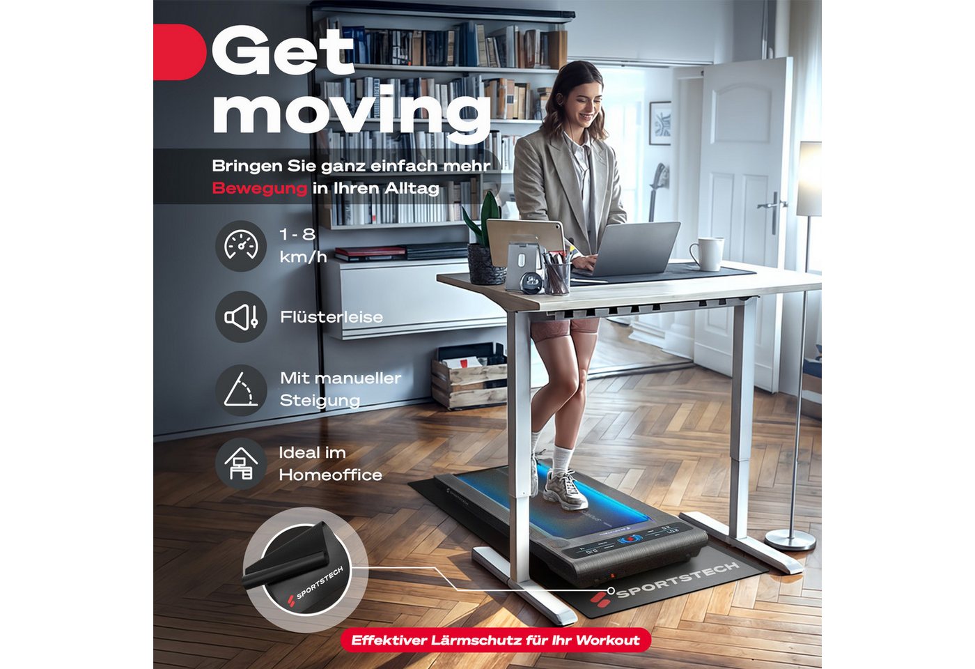 SPORTSTECH 13371 - Walking-Pad, sWalk graue Holzoptik - 2-in-1: Walk bis 6 & Run bi Bild 5