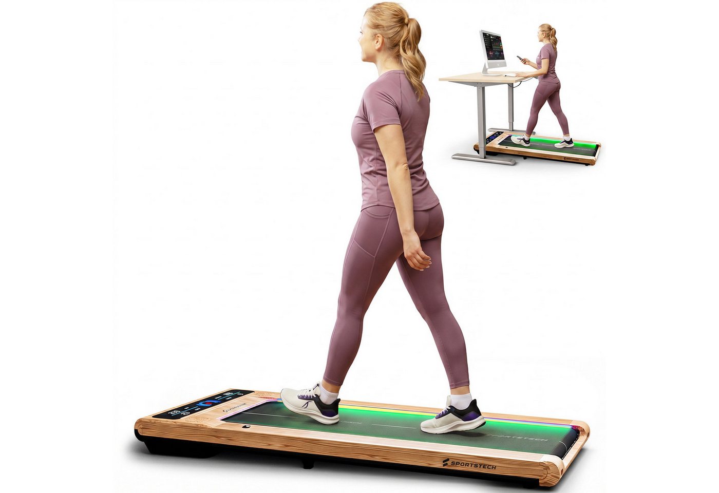 SPORTSTECH 19155 - Walking-Pad, sWalk helle Holzoptik