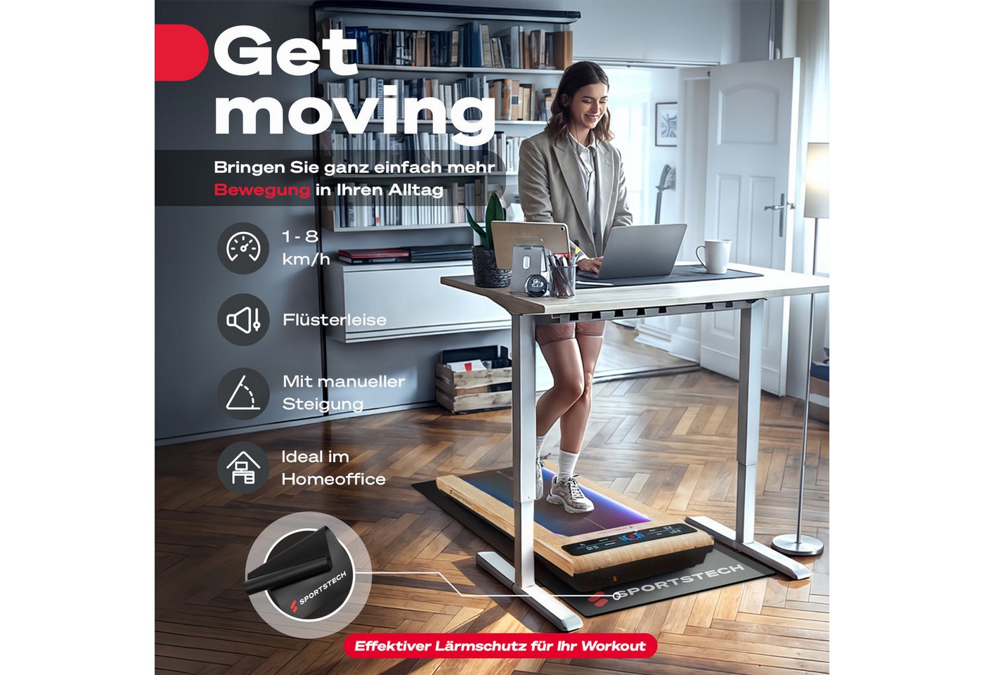 SPORTSTECH 19155 - Walking-Pad, sWalk helle Holzoptik Bild 4