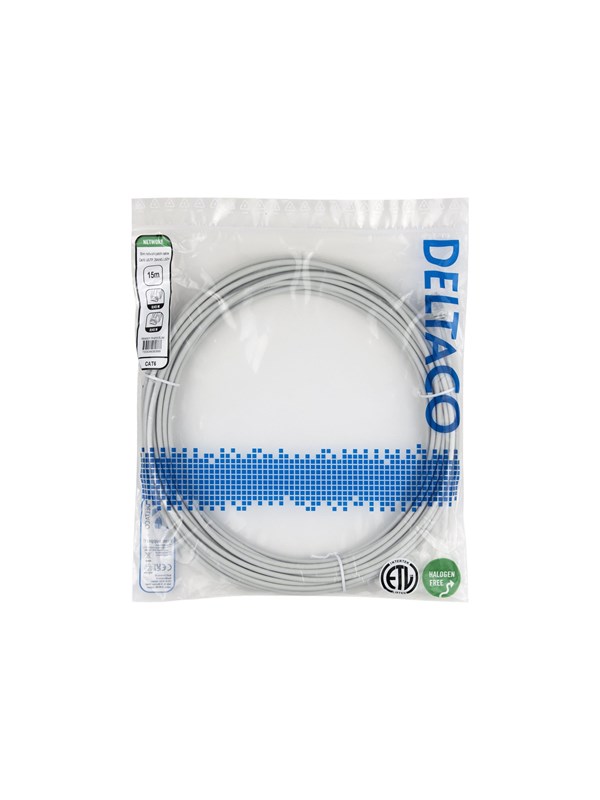 Deltaco patch cable - 15 m - grey - Grau