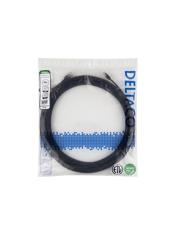 Deltaco patch cable - 15 m - black - Schwarz