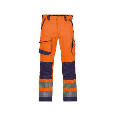 Chicago Warnschutzhose mit Kniepolstertaschen, neonorange/dunkelblau, Schrittlänge Plus, Größe 56