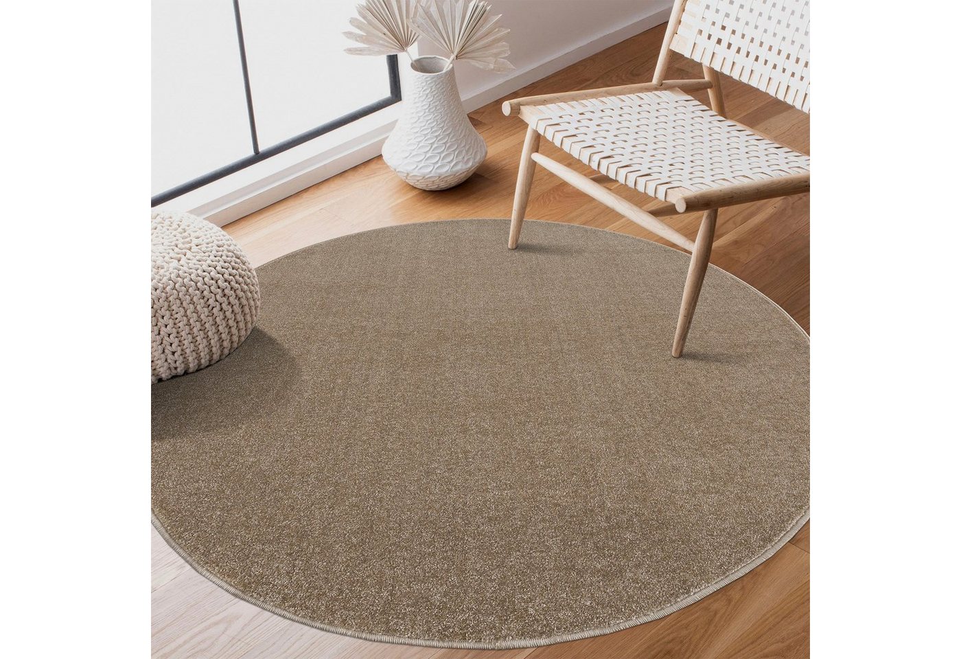 Sanat Teppich UNI, auch als Läufer und Rund, rund, Höhe: 13 mm, robuster Kurzflorteppich, große Farbauswahl, Wohnzimmer, alle Räume Bild 2