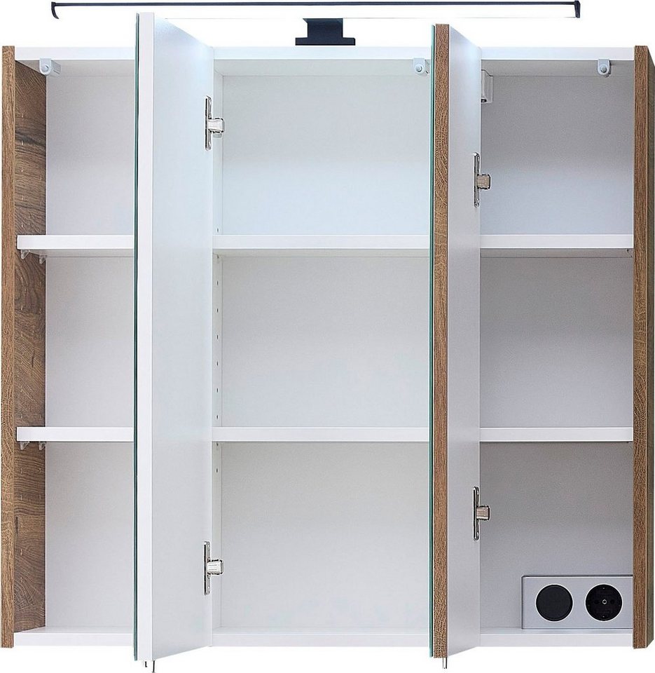 Saphir Spiegelschrank Quickset 374 Badschrank, 3 Spiegeltüren, 6 Einlegeböden, 75 cm breit inkl. LED-Beleuchtung, Türdämpfer, Schalter-/Steckdosenkombination Bild 5