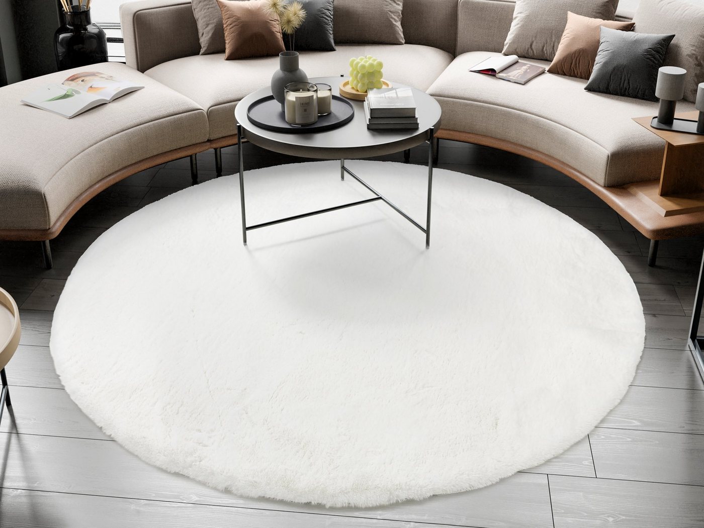 OCI DIE TEPPICHMARKE Hochflor-Teppich ROCKY SOFT, Fell Haptik, rund, Höhe: 35 mm, Kunstfell, weich, kuschelig, maschinell gewebt, Kaninchen Haptik Bild 3