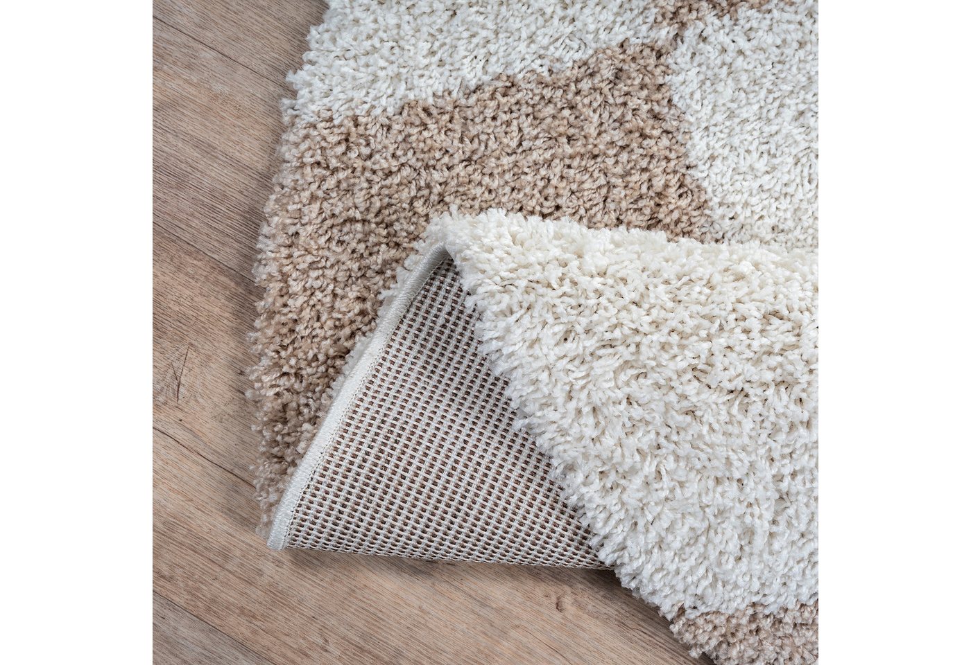 Sanat Hochflor-Teppich Milano 1250, auch als Läufer und in Rund, rund, Höhe: 30 mm, Hochflor, Shaggy, Karo, Wohnzimmer, Schlafzimmer Bild 3
