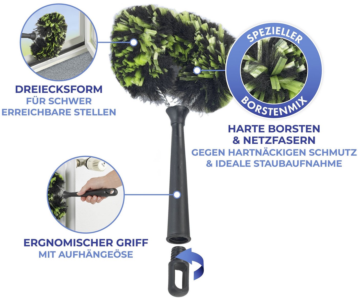 Maximex Staubwedel 3in1, Eck-Staubbürste, Teleskopstiel & Knickgelenk, Trocken- & Nassreinigung Bild 4