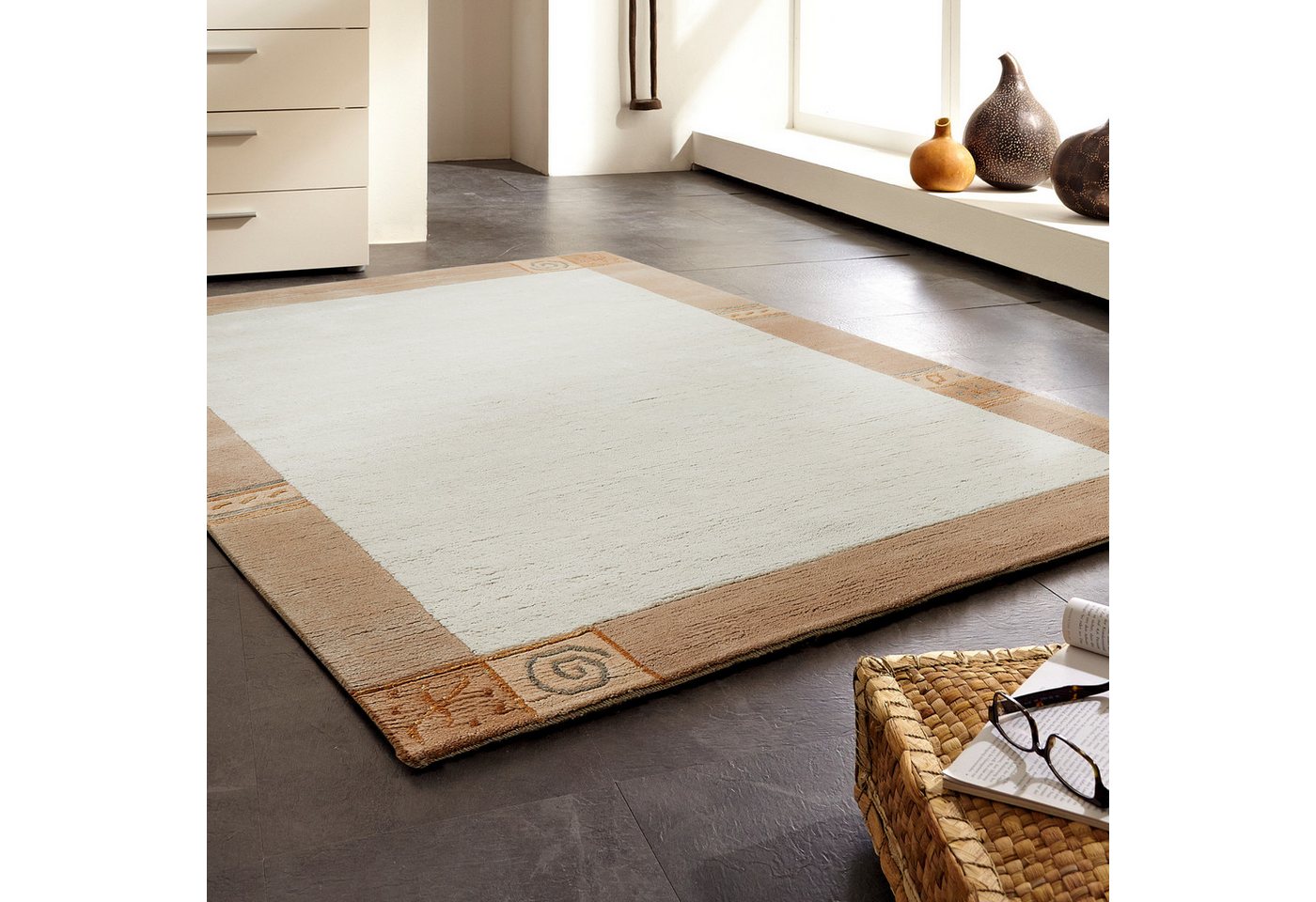 LUXOR living Wollteppich India, handgeknüpft, rechteckig, Höhe: 20 mm, reine Wolle, mit Bordüre, auch als Läufer, Wohnzimmer Bild 5