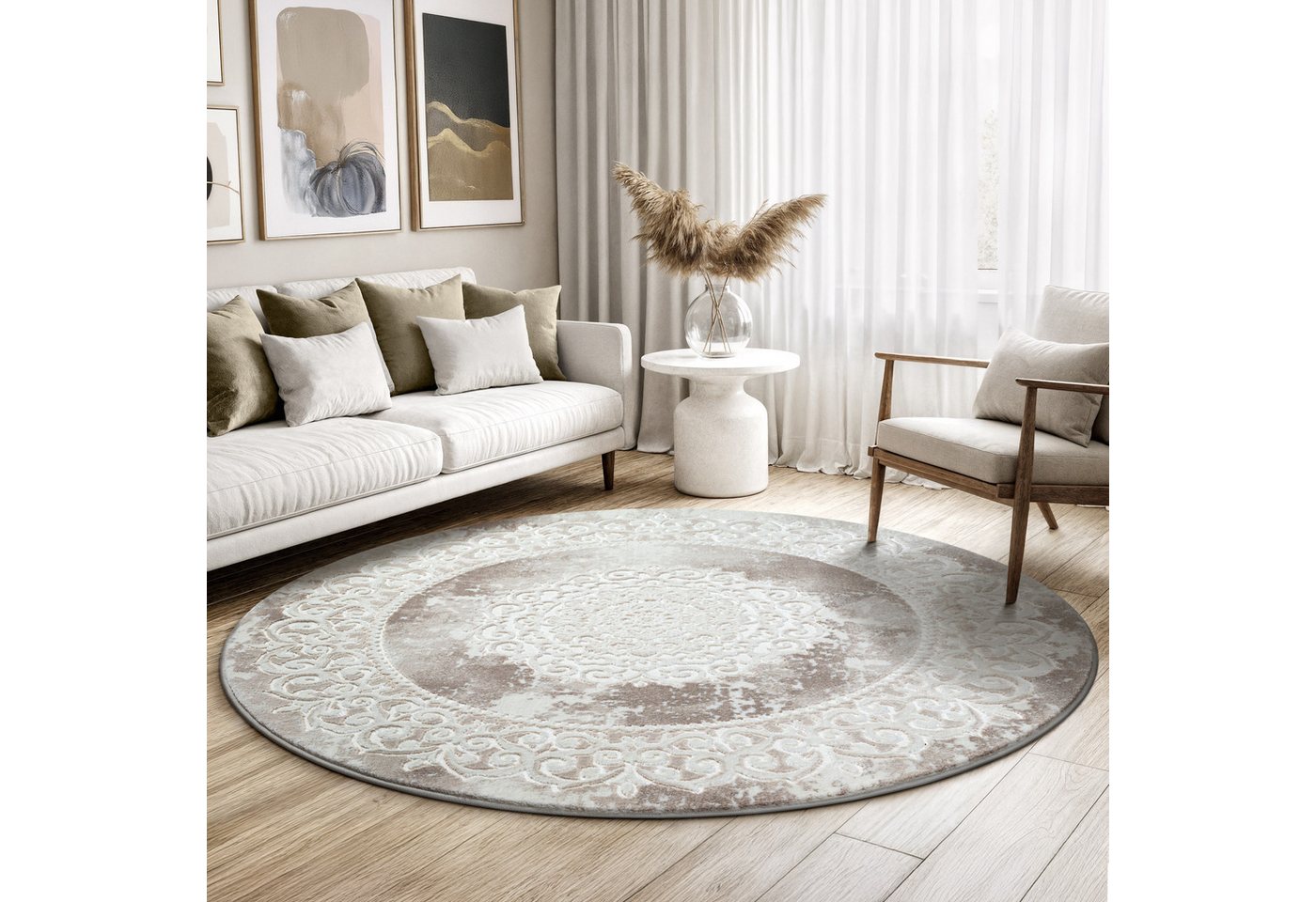 Sanat Teppich Harmony 3205, auch als Läufer und rund, rund, Höhe: 12 mm, Wohnzimmer, Kurzflor, modern, Orient Optik, Schlafzimmer