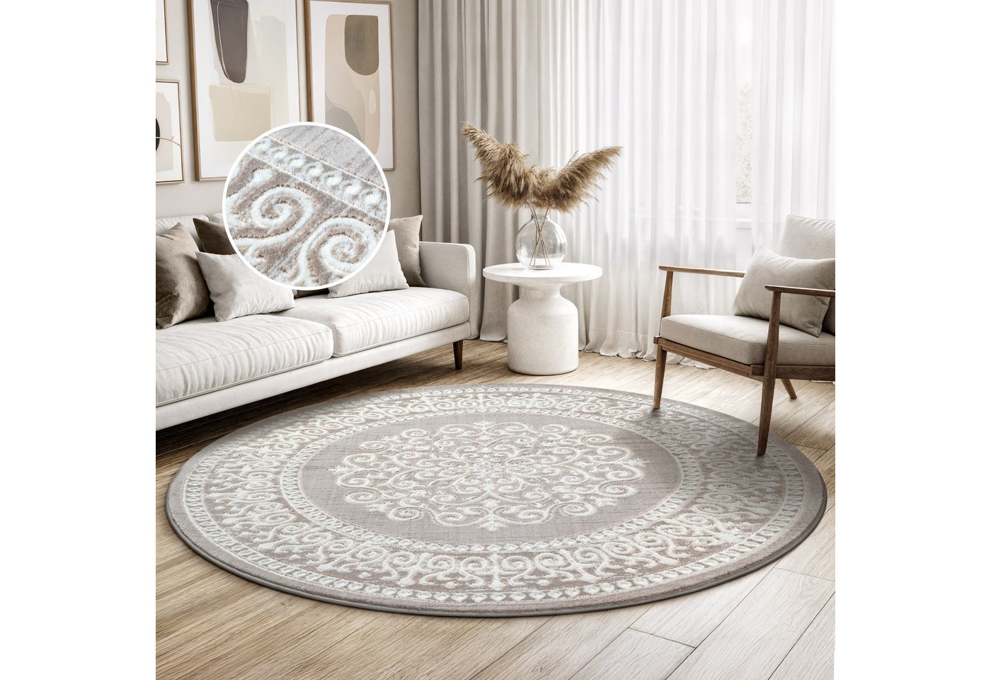 Sanat Teppich Harmony 3204, auch als Läufer und rund, rund, Höhe: 12 mm, Wohnzimmer, Kurzflor, modern, Orient Optik, Schlafzimmer Bild 2