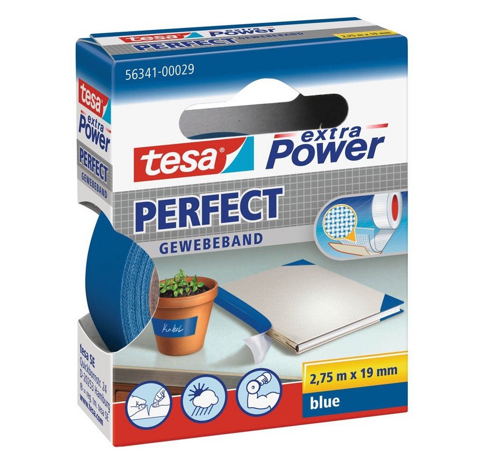 tesa Klebeband tesa® extra Power® Perfect 56341 Gewebeband blau 19mm x 2,75m