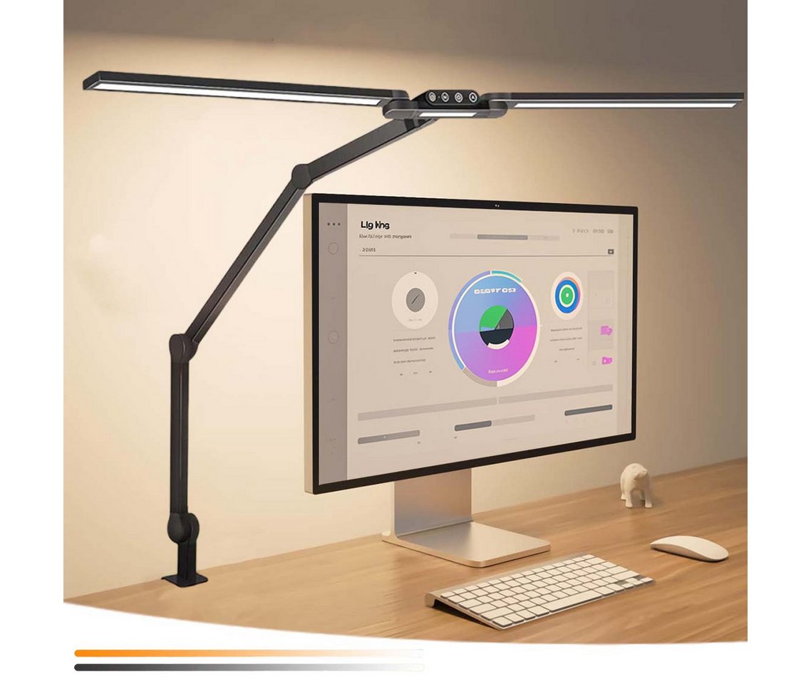 LMaxhome Schreibtischlampe LED Schreibtisch Klemmbar Doppelkopf 24W Auto Dimmbar Touch-Steuerung, 180° horizontale Einstellung, LED fest integriert, 5 Farbtemperatur und 5 Helligkeitsstufen, 1500 lm, 95CM Groß Leselampe Schreibtisch Klemmleuchte für Büro Office Bild 3