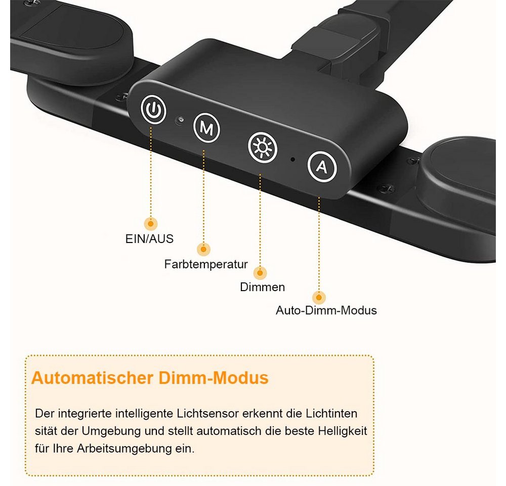 LMaxhome Schreibtischlampe LED Schreibtisch Klemmbar Doppelkopf 24W Auto Dimmbar Touch-Steuerung, 180° horizontale Einstellung, LED fest integriert, 5 Farbtemperatur und 5 Helligkeitsstufen, 1500 lm, 95CM Groß Leselampe Schreibtisch Klemmleuchte für Büro Office Bild 4