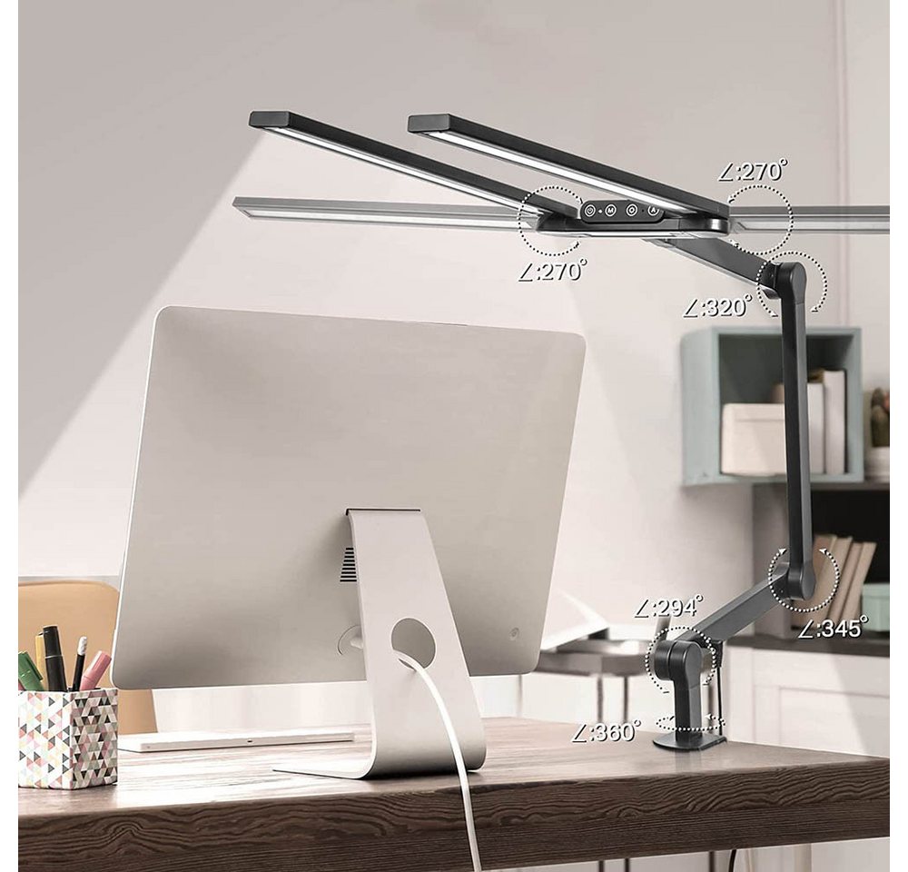 LMaxhome Schreibtischlampe LED Schreibtisch Klemmbar Doppelkopf 24W Auto Dimmbar Touch-Steuerung, 180° horizontale Einstellung, LED fest integriert, 5 Farbtemperatur und 5 Helligkeitsstufen, 1500 lm, 95CM Groß Leselampe Schreibtisch Klemmleuchte für Büro Office Bild 5