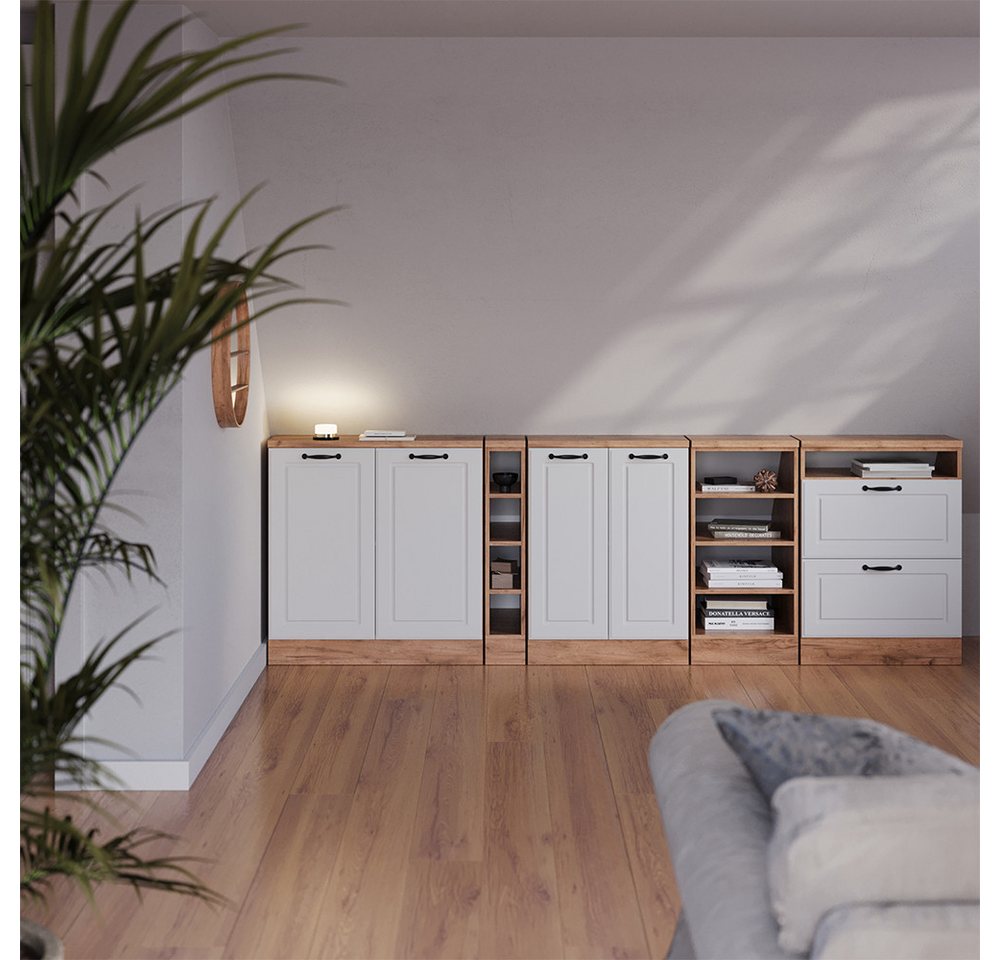 Vicco Unterschrank R-Line, Weiß Landhaus/Goldkraft Eiche, 80 cm mit 2 Türen, Schrank... Bild 3