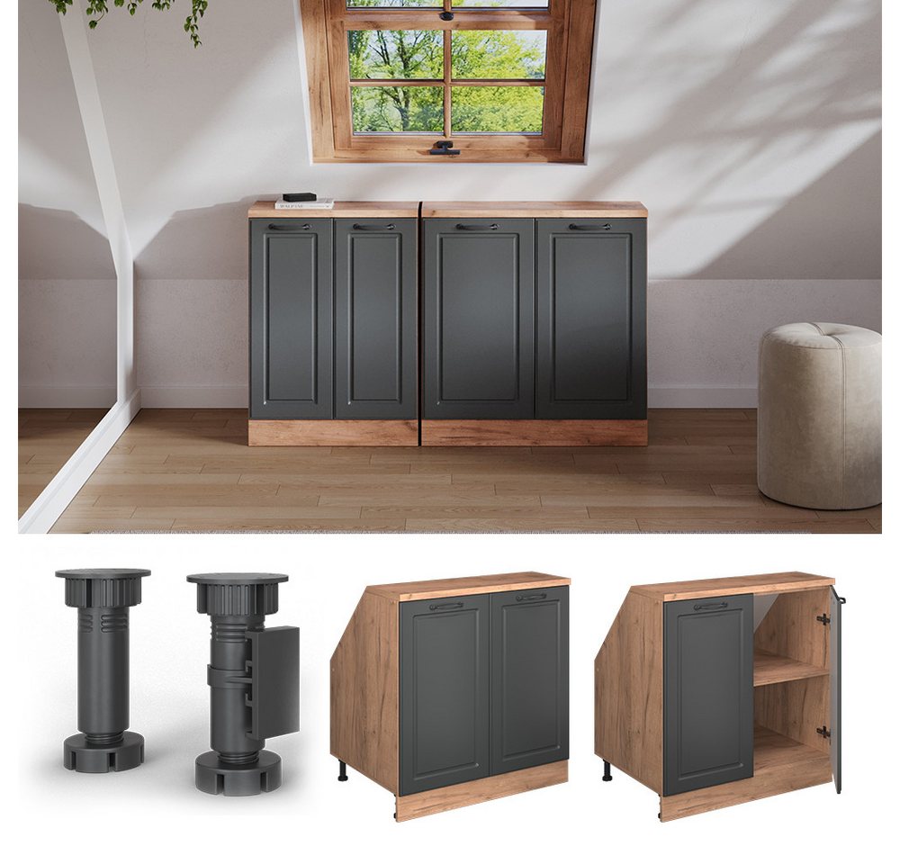Vicco Kommode Rion, Anthrazit Landhaus/Goldkraft Eiche, 80 x 81.6 cm mit 2 Türen... (1 St)